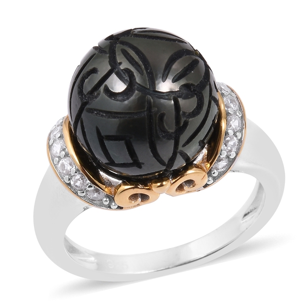Tahitian Pearl and Zircon Solitaire Ring in Rhodium and Gold Plated Silver
