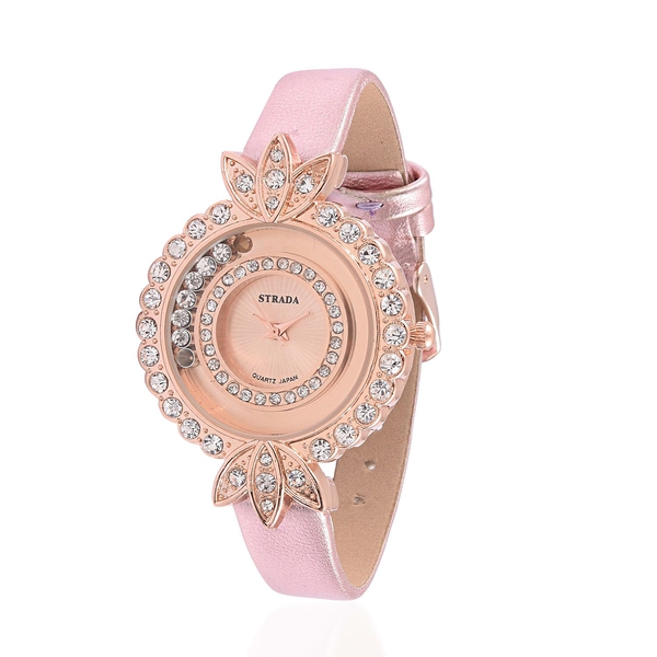STRADA Floating Austrian Crystal Floral Design Watch - Pink