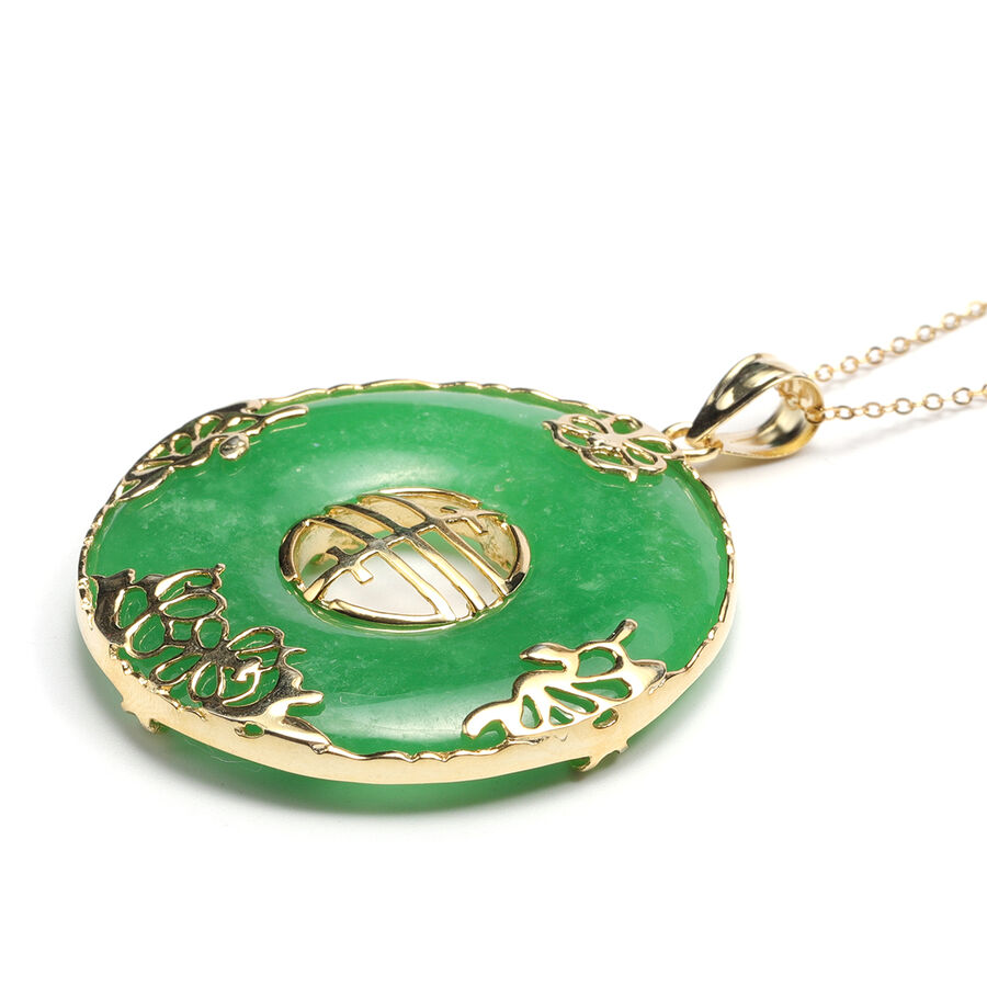 80.10 Ct Green Jade Circle Pendant With Chain in 14K Gold Plated ...