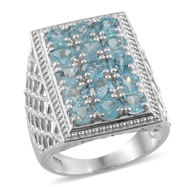 Paraibe Apatite (Rnd) Ring in Platinum Overlay Sterling Silver 4.000 Ct.