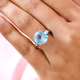 Skyblue Topaz, Natural Cambodian Zircon Ring in Rhodium Overlay Sterling Silver 6.20 Ct