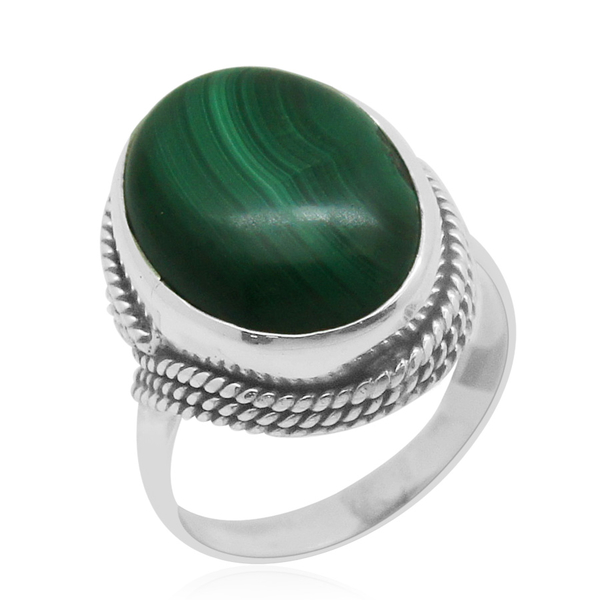 Royal Bali Collection Malachite (Ovl) Solitaire Ring in Sterling Silver 8.000 Ct.