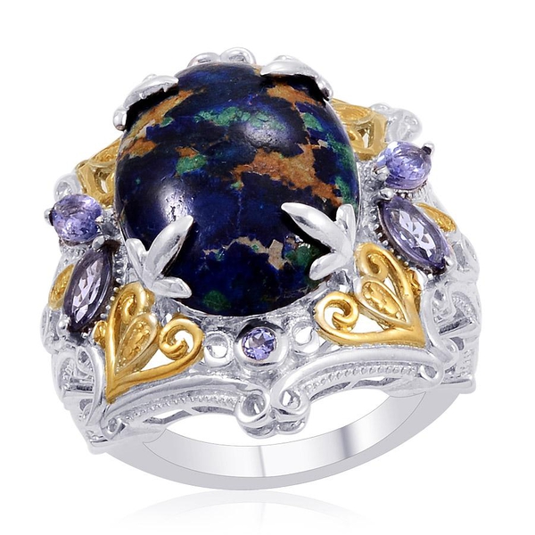 Designer Collection Azurite (Ovl 14.26 Ct), Tanzanite Ring in 14K YG and Platinum Overlay Sterling S