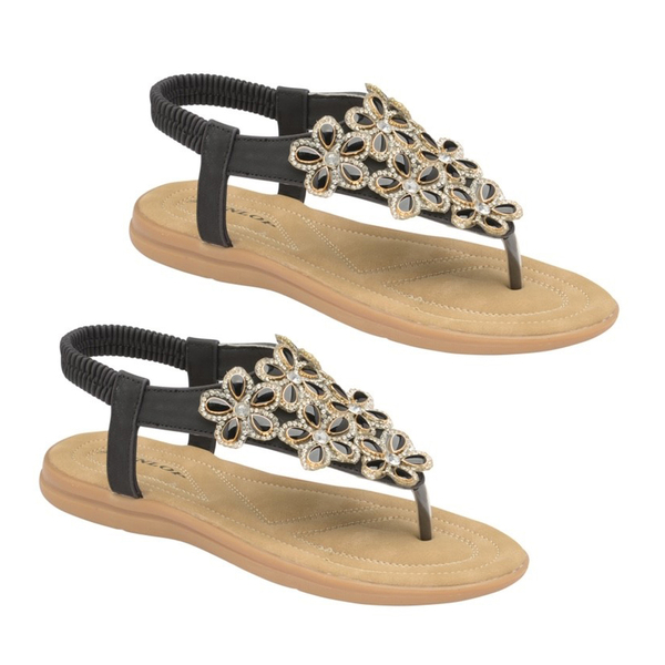 Dunlop Jaden Embellished Toe Post Flat Sandals (Size 5) - Black