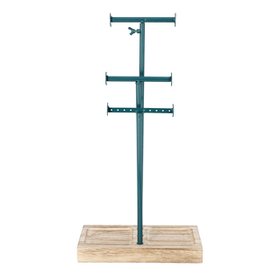 3 Tier Jewellery Stand in Teal Colour with Wooden Base