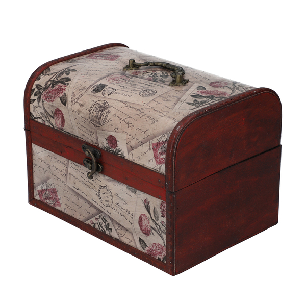 Set of 3 - Rose Pattern Wooden Jewellery Box with Lock (Size 12x8x8Cm, 16x12x11Cm, 22x16x16Cm)