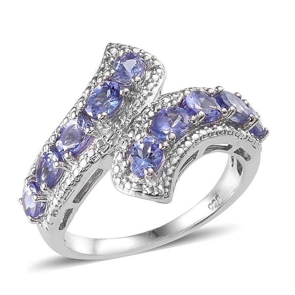 Tanzanite (Ovl) Crossover Ring in Platinum Overlay Sterling Silver 1.750 Ct.