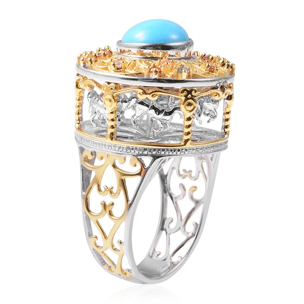 Arizona Sleeping Beauty Turquoise & Multi Sapphire Ring in Yellow Gold Overlay Sterling Silver 2.50 Ct, Silver Wt 10.00 Gms