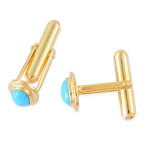 Arizona Sleeping Beauty Turquoise (Ovl) Cufflinks in Yellow Gold Overlay Sterling Silver 1.000 Ct.