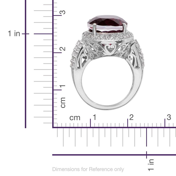 Rubelite Colour Quartz (Ovl 11.75 Ct), White Topaz Ring in Platinum Overlay Sterling Silver 12.750 Ct.