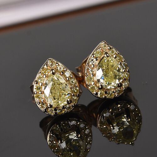 0.52 Ct Natural Yellow Diamond Pear Stud Earrings in 9K Gold 3612946