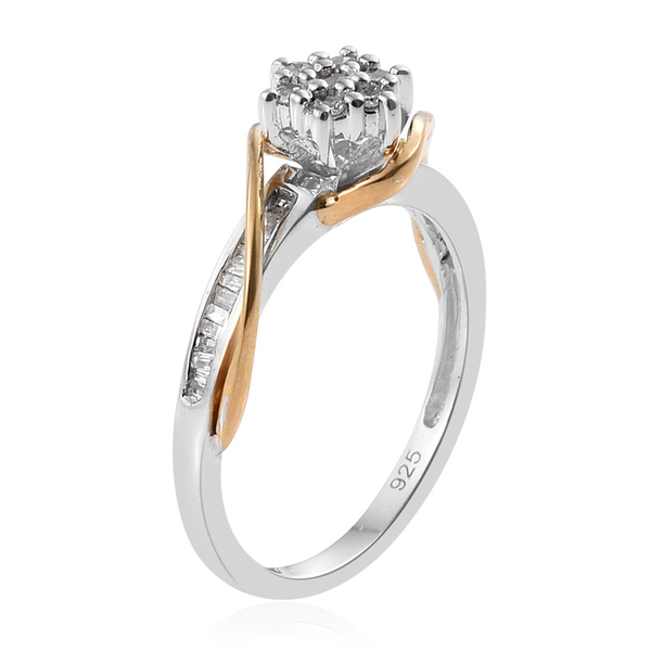 Designer Inspired - Diamond (Rnd) Floral Ring in Platinum and Yellow Gold Overlay Sterling Silver 0.256 Ct.