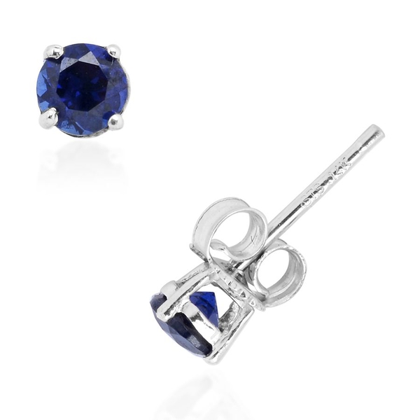 14K W Gold Simulated Blue Sapphire (Rnd) Stud Earrings (with Push Back) 0.610 Ct.