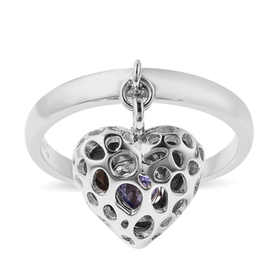 RACHEL GALLEY Angel Heart Collection - Tanzanite Lattice Heart Charm Ring in Rhodium Overlay Sterlin