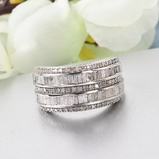 GP Diamond and Kanchanaburi Blue Sapphire Ring in Platinum Overlay Sterling Silver 1.160 Ct.