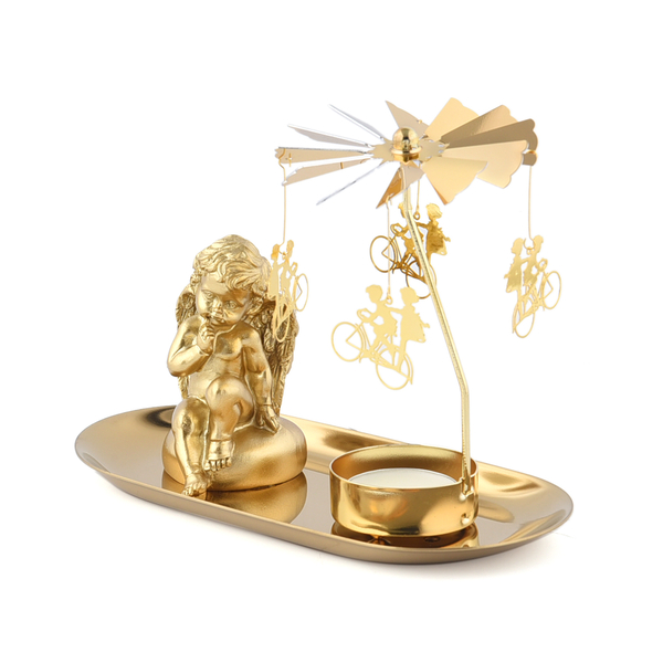 Angel with Bike Rotating Candle Holder and 10 Tealights