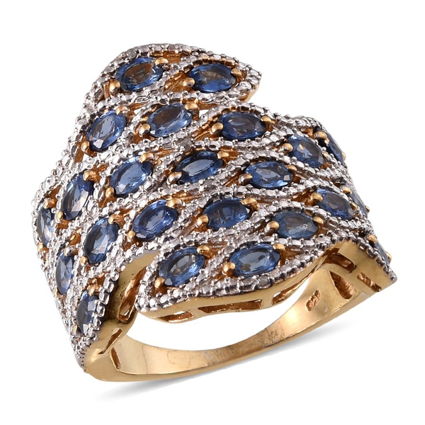 Kanchanaburi Blue Sapphire (Ovl), Diamond Ring in 14K Gold Overlay Sterling Silver 5.270 Ct.