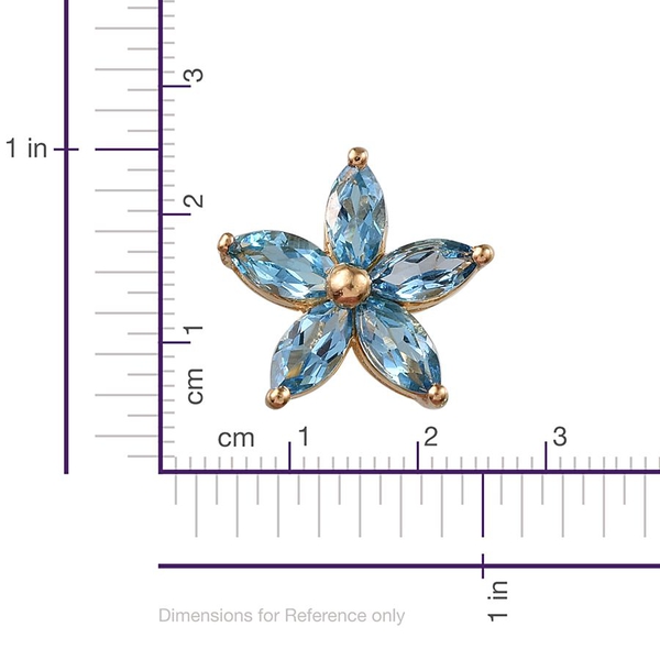Electric Swiss Blue Topaz (Mrq) Floral Stud Earrings (with Push Back) in 14K Gold Overlay Sterling Silver 2.750 Ct.