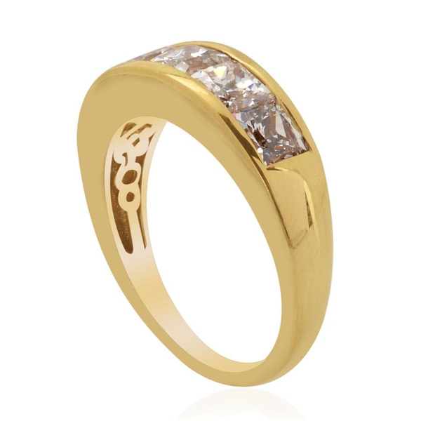 Lustro Stella - 14K Gold Overlay Sterling Silver (Sqr) Ring Made with Finest CZ  3.550 Ct.