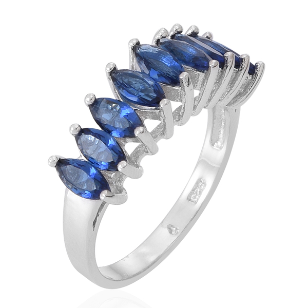 ELANZA AAA Simulated Ceylon Sapphire (Mrq) Half Eternity Ring in Rhodium Plated Sterling Silver