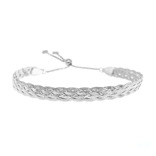 New York Close Out Deal- Rhodium Overlay Sterling Silver Adjustable Bracelet (Size - 6-9)