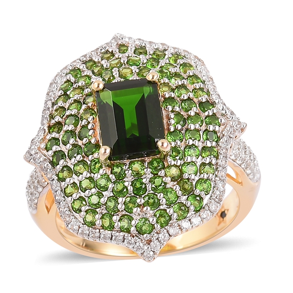 Limited Edition GP  Diopside, Natural White Cambodian Zircon and Blue Sapphire Ring in Gold P