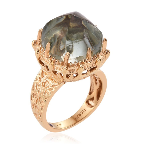Royal Jaipur Green Amethyst (Cush 16.50 Ct), Ruby Ring in 14K Gold Overlay Sterling Silver 16.530 Ct.