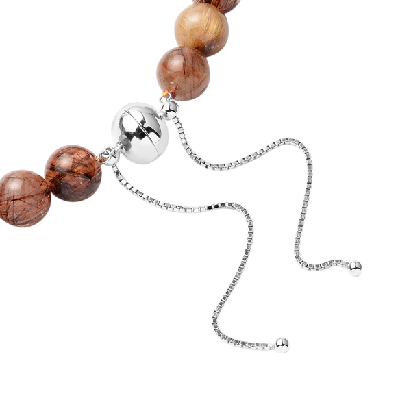 Multi Rutilated Quartz Beads Necklace Adjustable (Size - 23) in Rhodium Overlay Sterling Silver 492.30 Ct.