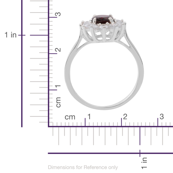 Rhodolite Garnet (Ovl 1.75 Ct), Simulated Diamond Floral Ring in Sterling Silver 3.250 Ct.