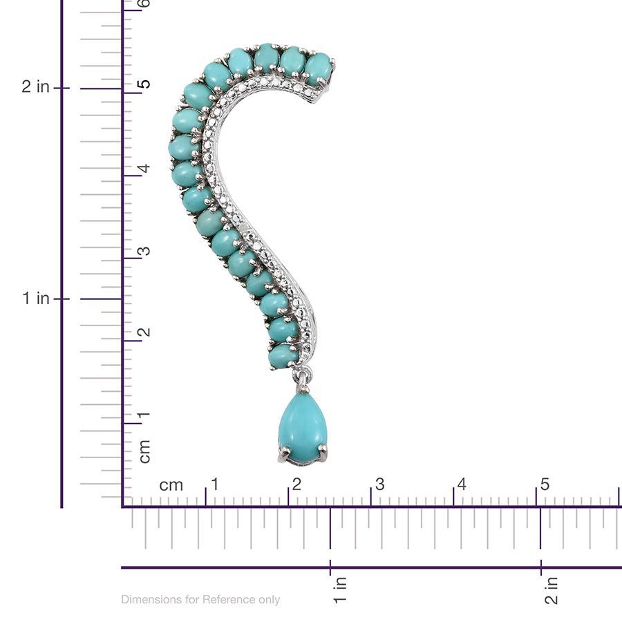 Sonoran Turquoise (Pear), Diamond Earrings (with Push Back) in Platinum Overlay Sterling Silver 7.770 Ct.