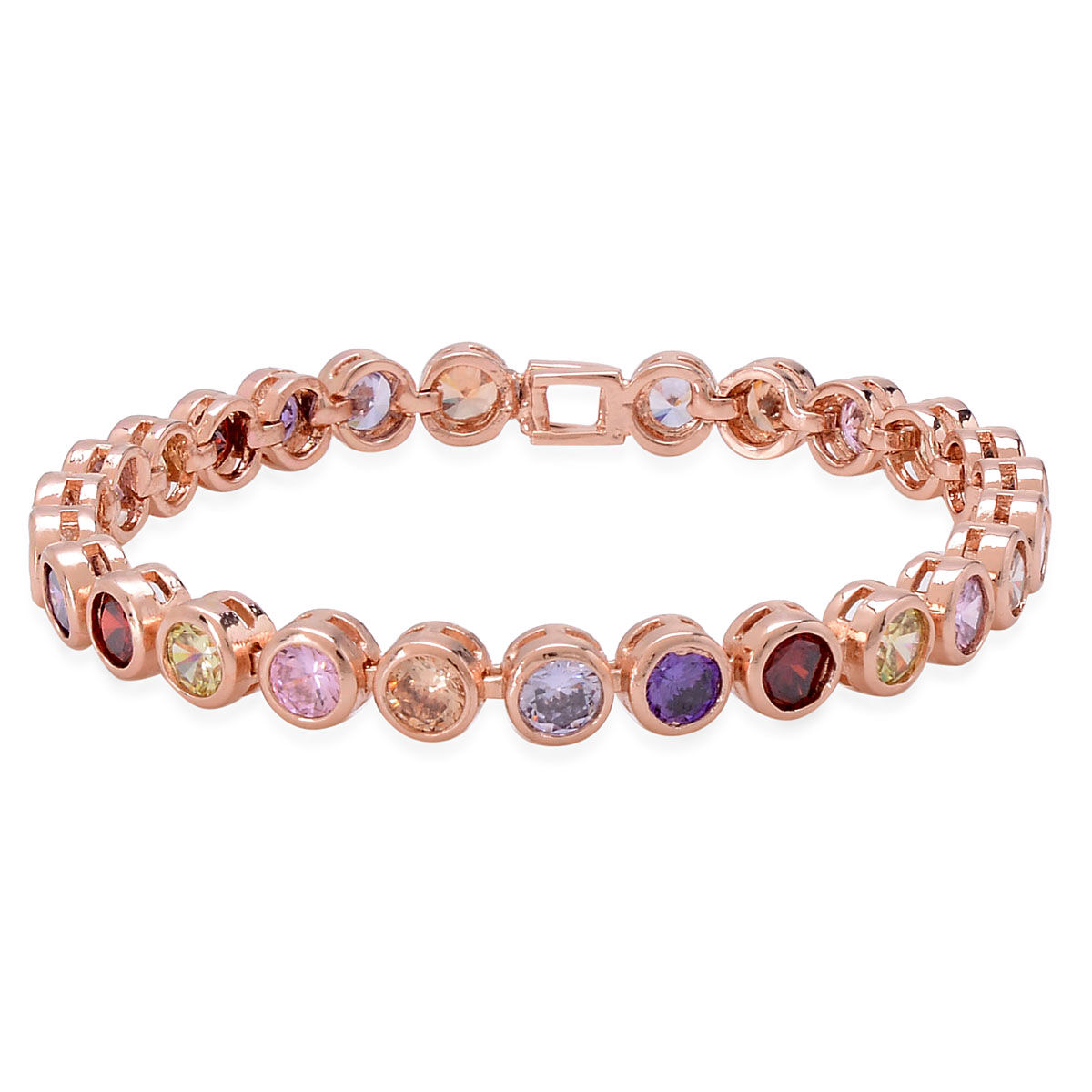 AAA Simulated Multi Colour Diamond Bracelet in Rose Gold Tone (Size 7.5)
