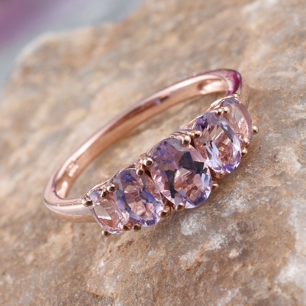 Rose De France Amethyst (Ovl 0.65 Ct) 5 Stone Ring in Rose Gold Overlay Sterling Silver 1.750 Ct.