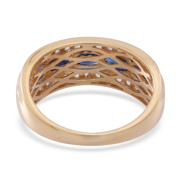 ILIANA 18K Y Gold Rare AAAA Ceylon Sapphire (Ovl), White Sapphire Ring 2.000 Ct.