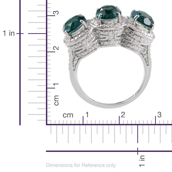 Paraiba Tourmaline Colour Quartz (Rnd), Diamond Ring in Platinum Overlay Sterling Silver 4.540 Ct.