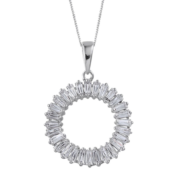Lustro Stella - Platinum Overlay Sterling Silver (Bgt) Circle Pendant With Chain Made with Finest CZ