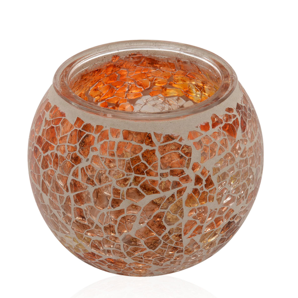 Set of 2 - Handmade Orange Colour Mosaic Glass Candle Holder