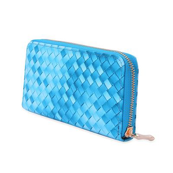Turquoise Colour Weave Pattern Wallet (Size 20x10x2.5 Cm)