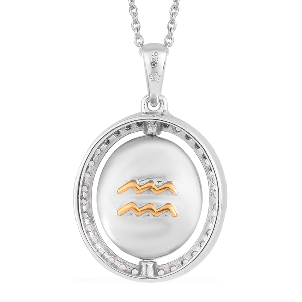 Natural Cambodian Zircon Zodiac-Aquarius Pendant with Chain (Size 20) in Yellow Gold and Platinum Overlay Sterling Silver, Silver wt. 7.50 Gms