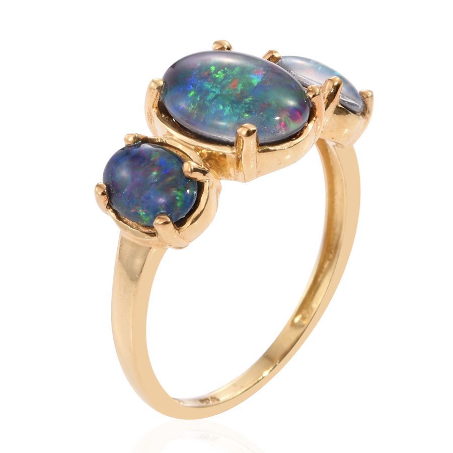 Australian Boulder Opal (Ovl 1.65 Ct) 3 Stone Ring in 14K Gold Overlay Sterling Silver 2.750 Ct.