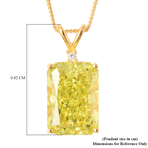 ELANZA Simulated Peridot and Simulated Diamond Pendant With Chain in Yellow Gold Overlay Sterling Silver, Silver wt. 5.99 Gms