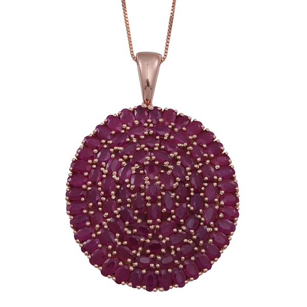 Ruby (Ovl) Cluster Pendant With Box Chain (Size 24) in Rose Gold Overlay Sterling Silver 25.000 Ct.