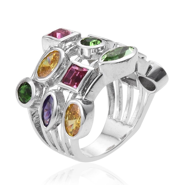 Lustro Stella  - Peridot Colour Crystal (Mrq),  Rose Crystal,  Fern Green Crystal, Simulated Citrine and Simulated Tanzanite Ring in ION Plated Platinum Bond