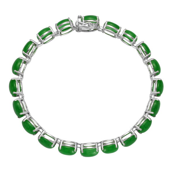 Green Jade (Ovl) Bracelet (Size 7) in Platinum Overlay Sterling Silver 34.500 Ct.