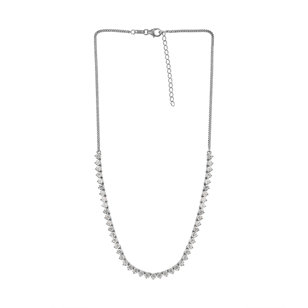 Moissanite Necklace (Size-18 with 2 Inch Extender) in Platinum Overlay Sterling Silver 10.85 Ct, Silver Wt. 10.20 Gms