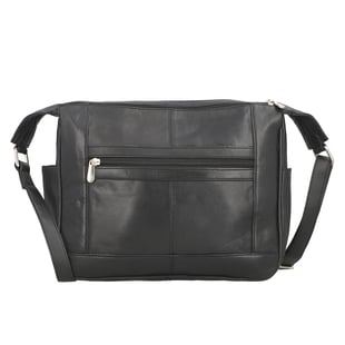 New Age - 100% Genuine Leather Crossbody Bag with Zipped Pocket in Front (Size 29x24x8cm) - Black
