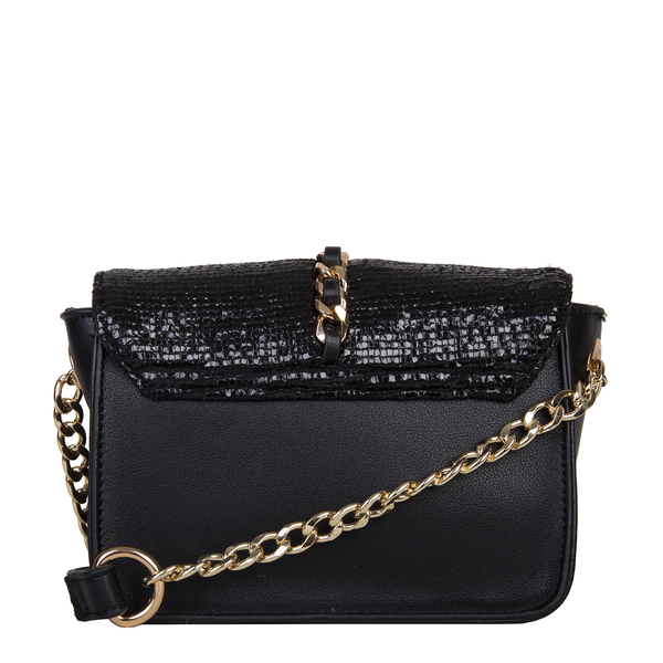 Bulaggi Collection - Calla Crossbody Bag with Metallic Pattern Flap and Adjustable Shoulder Strap (17x13x8cm) - Black