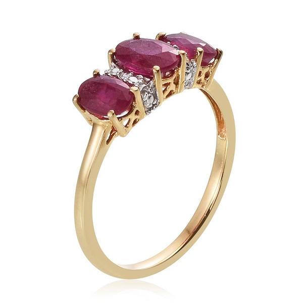 African Ruby (Ovl 0.75 Ct) 3 Stone Ring in Yellow Gold Overlay Sterling Silver 1.900 Ct.