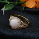 Ethiopian Welo Opal (Round) and Natural Cambodian Zircon Ring in Yellow Gold Overlay Sterling Silver 3.09 Ct.