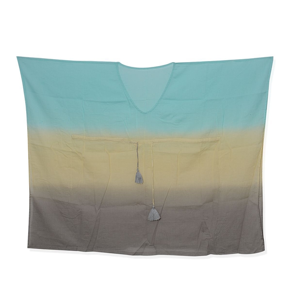 100% Cotton Sky Blue, Light Yellow and Grey Colour Ombre Effects Poncho (Size 85x60 Cm)