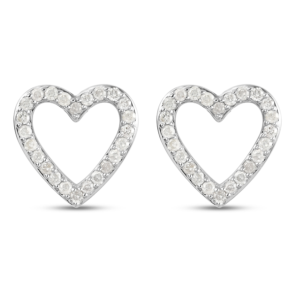 9K White Gold SGL Certified Diamond (I3/G-H) Heart Stud Earrings (with Push Back) 0.51 Ct.